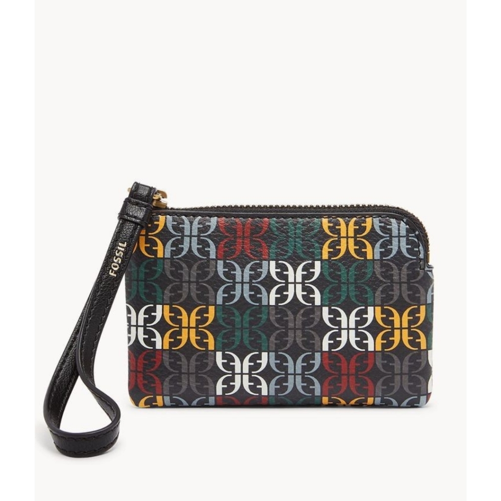 Fossil Black Logo Print Sofia Wristlet Wallet